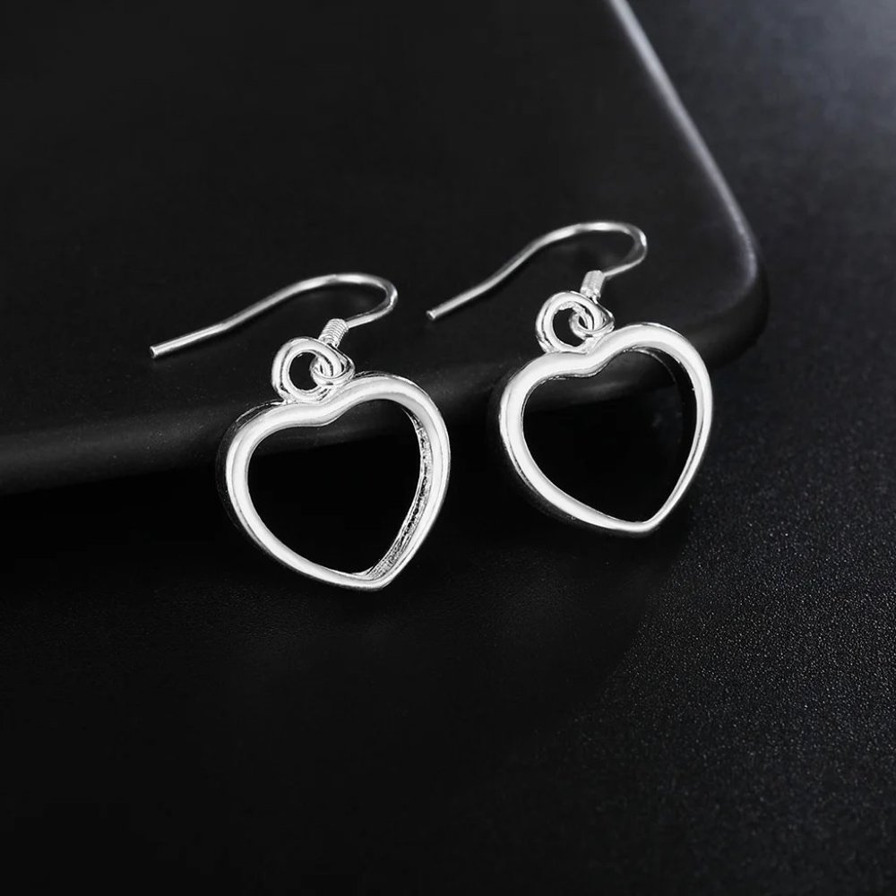 Beautiful Heart Drop Earrings 925 Sterling Silver " Hypoallergenic " - Picture 6 of 6